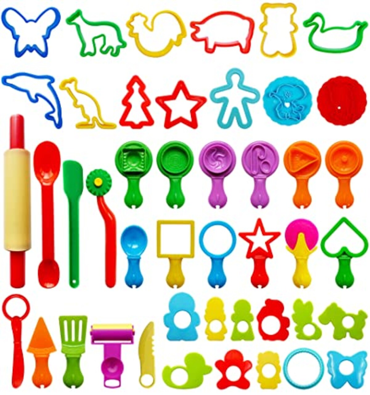 45 Pieces Dough Tools Set for Kids, Various Plastic Molds, Assorted Colors